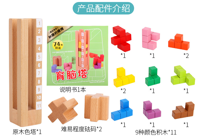 早教幼儿园亲子益智互动游戏锻炼大脑方块积木 育脑塔